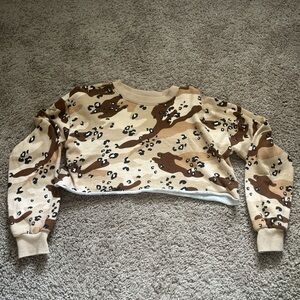 Forever 21 Cream Tan Cuffed Sleeve Cropped Hoodie